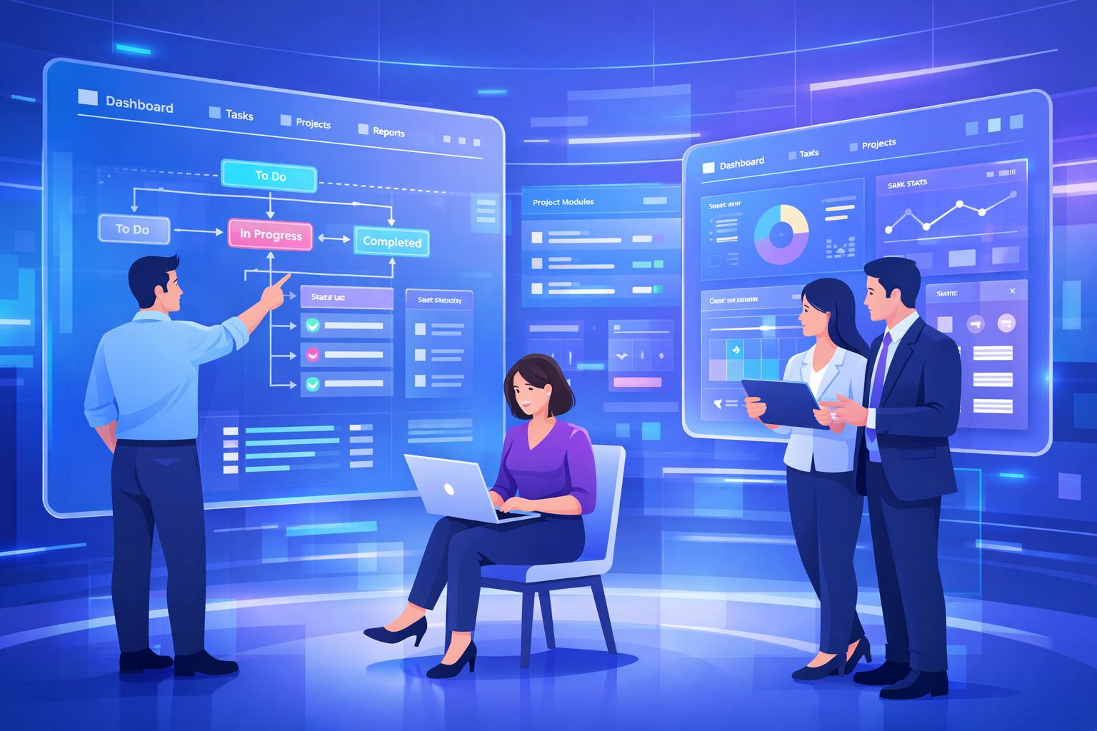 Illustration representing coordinated project workflow for game creation