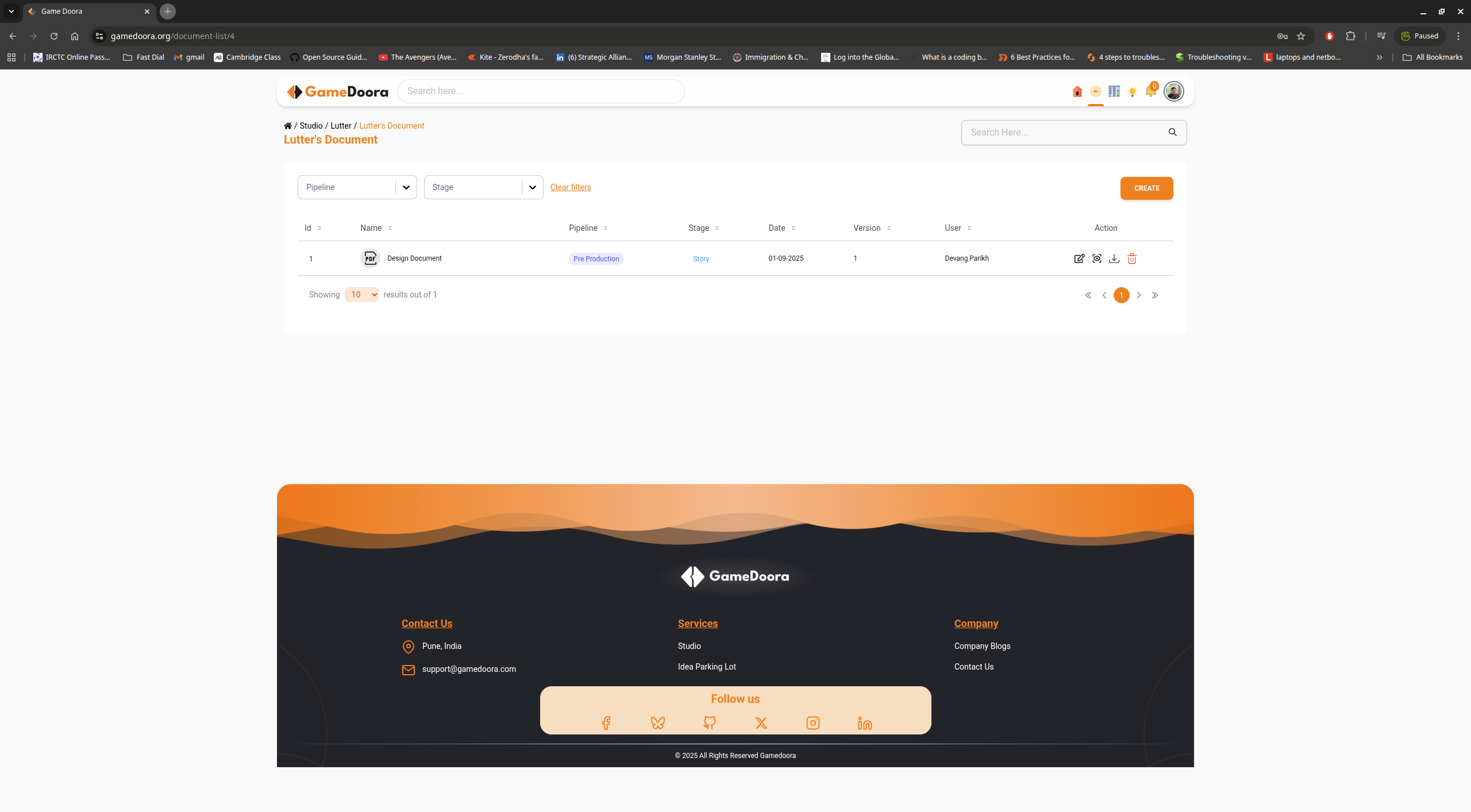 Gamedoora document management and project records